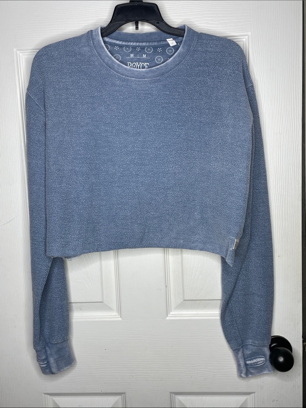 Royce Cropped Crewneck Sweatshirt - Dusty Blue. Size M